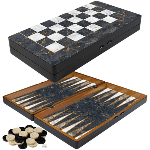 Backgammon-Stücke Luxus-Brett Dame-Chips-Set Polyesterbeschichtung Marmormuster poliert traditionell