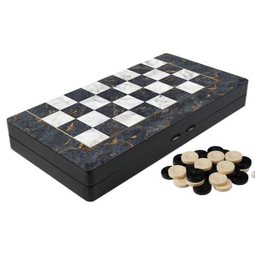 Backgammon-Stücke Luxus-Brett Dame-Chips-Set Polyesterbeschichtung Marmormuster poliert traditionell 2