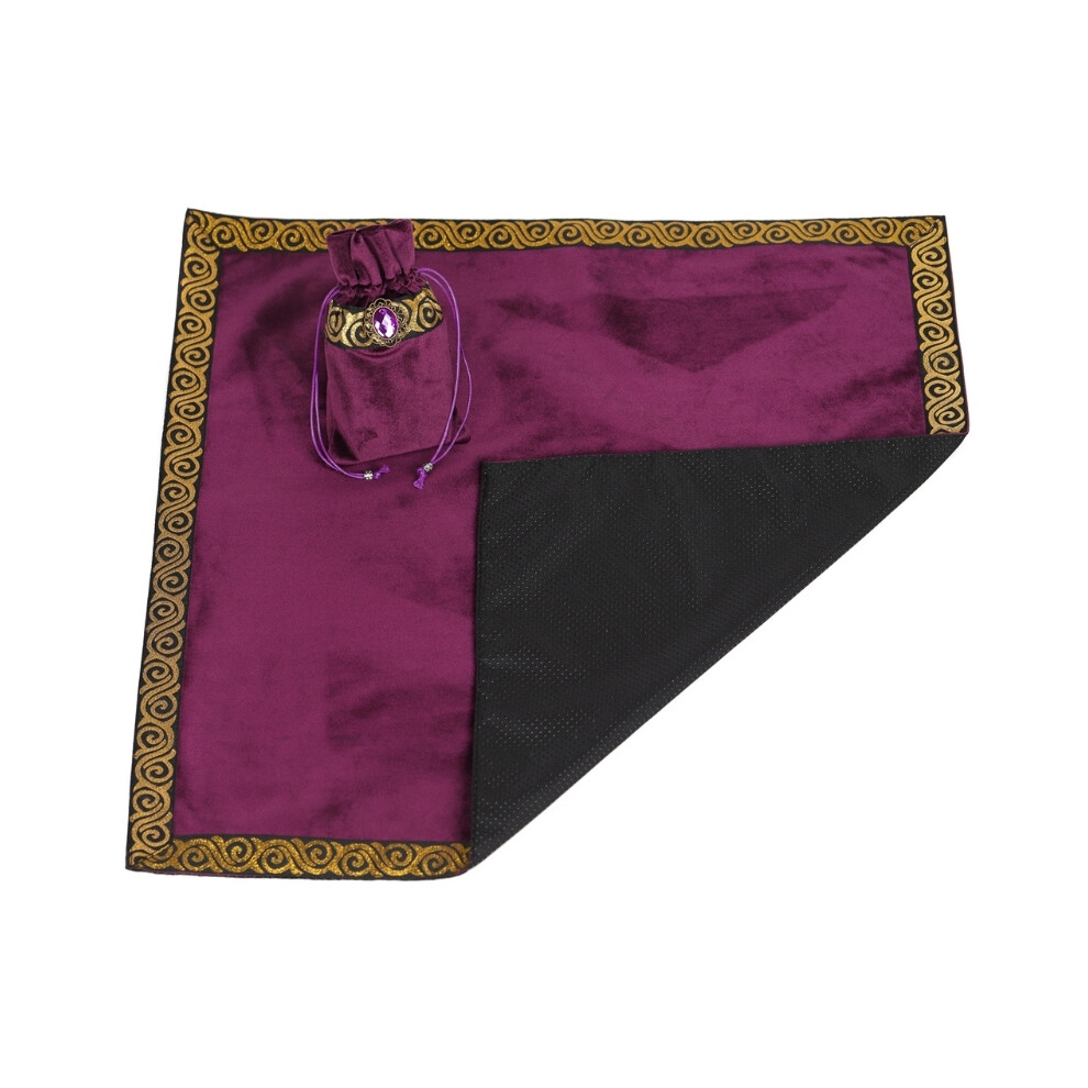 Nappe de divination en velours (prune) avec pochette pour tarots, nappe d'autel métaphysique nordique,