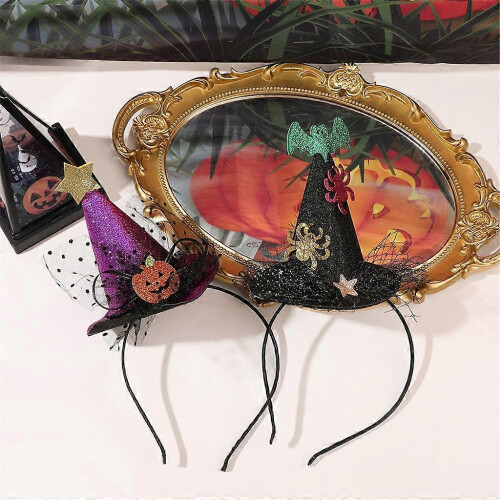 (C, One size) Cute Mini Cone Hat Wizard Hat Pumpkin Sequins Witch Hat Headband Non-Slip 2