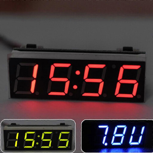 (Red, One size) Car 3 in 1 LED DIY Digital Clock Temperature Voltage Module Electronic DC 7~20V 2