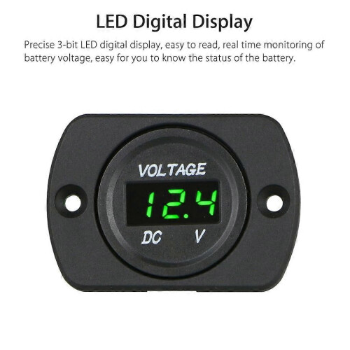 (As show, One size) Motorcycle Digital Voltmeter Panel for Car 12V/24V Voltage Meter with Terminals 1