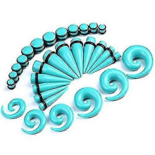30 stuks spiraalvormige taps toelopende pluggen met grote maten, 10-20 mm, turquoise stretchset