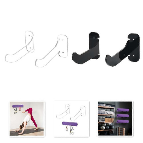 (Black, One size) Multi-Purpose Exercise Mat Hanger Yoga Mat Storage Rack Foam Roller Wall Hook