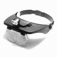Tragbare Kopflupe mit austauschbarer Brillenhalterung und 4 Linsen, kompatibel mit Lesebrillen, Schmuck und 2 LED-Leuchten