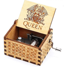 Boîte à musique vintage en bois gravée à manivelle, cadeau de mariage, de Saint-Valentin, de Noël ou d'anniversaire - Bohemian Rhapsody (rei