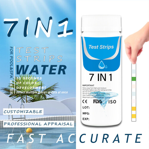 Kit de test d'eau de source chaude 7 en 1 pour piscine, 100 éléments 1