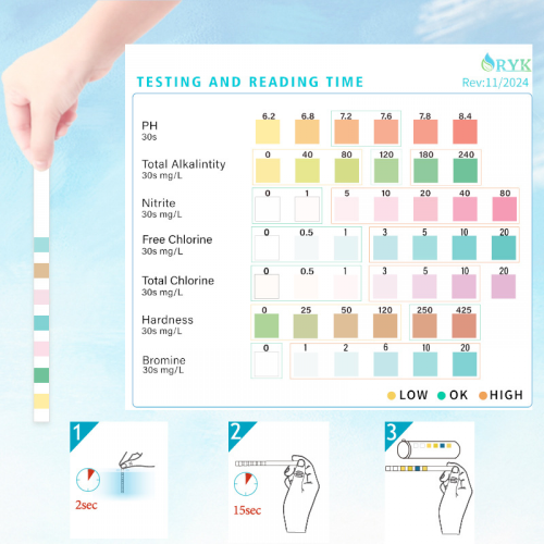 Kit de test d'eau de source chaude 7 en 1 pour piscine, 100 éléments 2