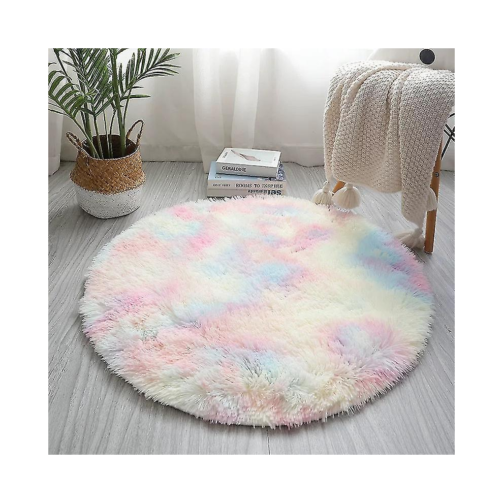Round Fluffy Rug Compatible Kids Girls Room,23.6 Inch Furry Circle Rug Compatible Teen's Bedroom, Plush Shaggy Carpet Cute Nursery Rug