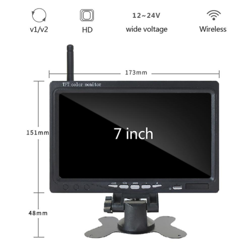 Monitor de 7 polegadas sem fio, câmera de ré com visão noturna, sistema compatível com carro, trailer, caminhão, ônibus 1