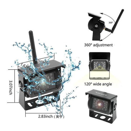 Monitor de 7 polegadas sem fio, câmera de ré com visão noturna, sistema compatível com carro, trailer, caminhão, ônibus 2