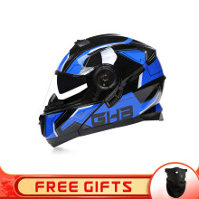 (L-Blauw) Motorfiets Heren Dames Racehelmen Matzwarte Dubbele Lens Helm Modulaire Casque Snel Rijden