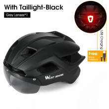 (grijs)Fietshelm Heren Dames Met Achterlicht Bril Race MTB Fietshelm Zonneklep Lens E-Bike