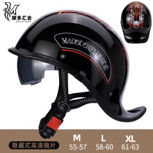 (felzwart) Retro motorhelmen voor heren Vintage motorhelm met ingebouwde lens Zomer