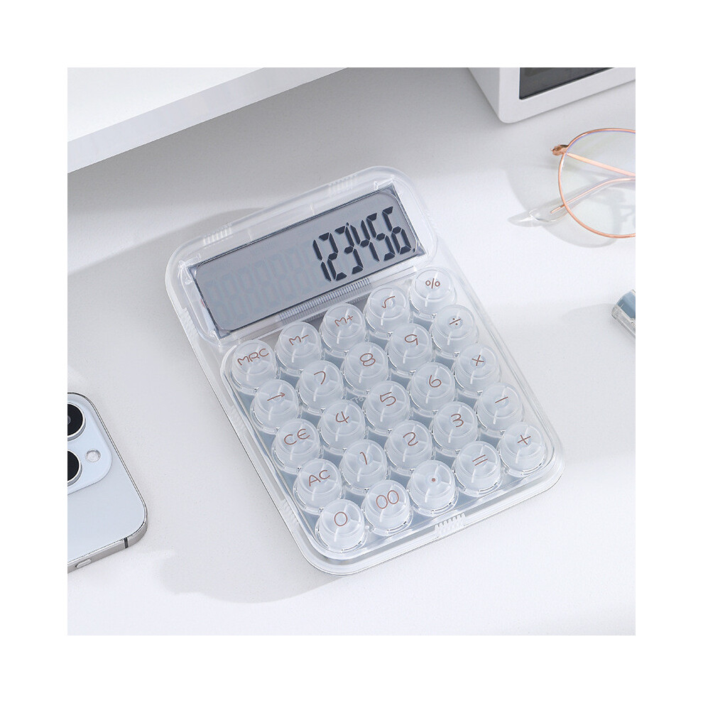 (White) Stylish Financial Transparent Calculator Large Screen Electronic Tool Office