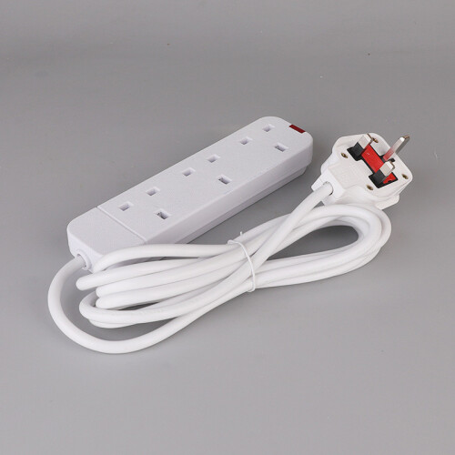 (Three) Electric Plug Uk Socket 3m Extension Lead Cable 13a Outlets Office Use Home