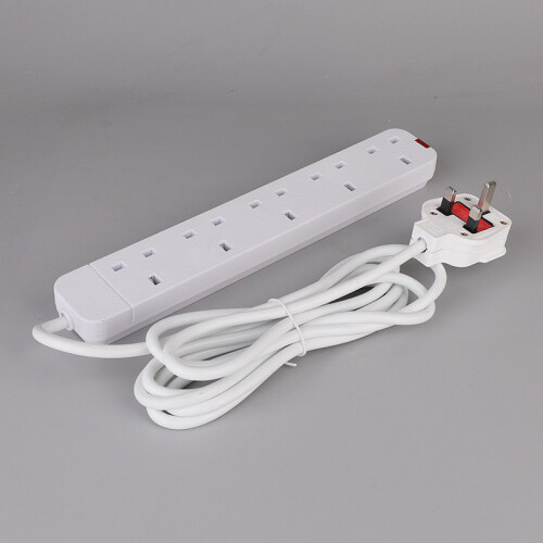 (Five) Uk Electric Plug Socket 3m Extension Lead Cable 13a Outlets Office Home Use