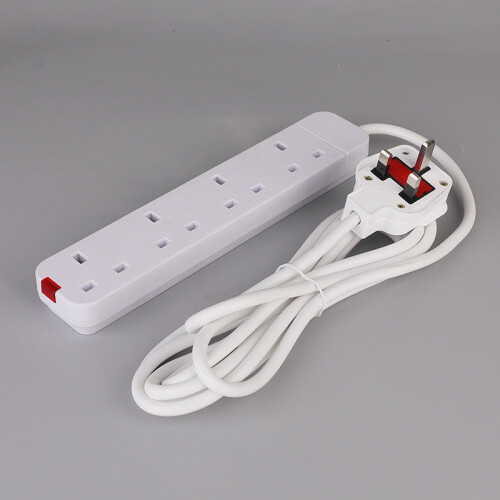 (Four) Uk Electric Plug Socket 3m Extension Lead Cable 13a Outlets Office Home Use