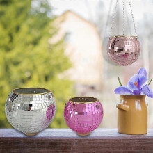 (15cm, Silver) Mirror Disco Ball Hanging Planter Basket Bohemian Style Indoor Shining Flower Pot Modern Window Wall Plants Holder Decor