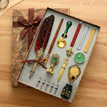 (Grey, One size) Vintage Dip Pen Set Include 5 Pen Nib Gift Box Ink Bottle for Students Writing