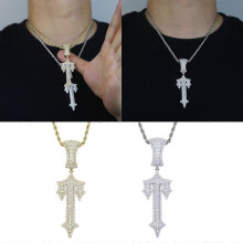 (Silver, One size) Fashion Cross Pendant Necklaces Women Men Copper Link Chain Charm Necklaces