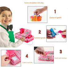 (Regular version, Blue) Playcashier Register For Kids Checkout Counter Supermarket Cash Register Toy