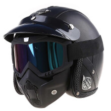 (As show, One size) PU Leather 3/4 Helmets Open Face Vintage Motorcycle Bike Helmet With Goggle Mask