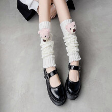 (Pink, One size) Women Girls Cartoon Bear for Doll Knitted Leg Warmers Japanese Lolita Kawaii Crochet Striped Pattern Boot Cover Calf Soc