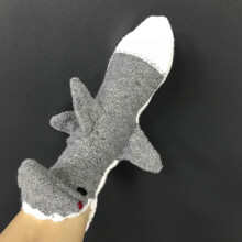(As show, One size) Unisex Christmas Crochet Knit Cartoon Calf Socks Novelty Funny 3D Wide Mouth Gray Shark Bite Animal Warm Floor Slipper Stockings Hosiery Gifts