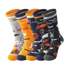 (Gray, One size) Halloween Novelty Crew Socks Cute Bats Pumpkin Ghost Print Party Costume Hosiery