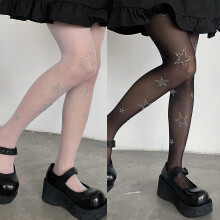 (As show, One size) Women Gothic Punk Thin Sheer Pantyhose Harajuku for Rhinestone Star Lolita Tight