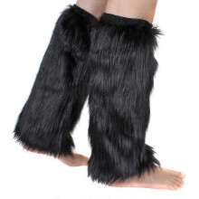 (Black, One size) Faux Fur Leg Warmers for Women Girls Winter Warm Leg Warmers Holiday Festival