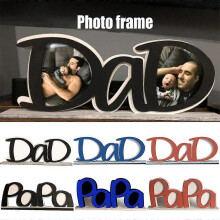 (DAD, Blue) Wooden Dad PaPa Picture Photo Frame DIY Home Desktop Decoration Fathers Day Gift