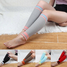 (Red, One size) Women Girls Winter Ribbed Knit Leg Warmers Harajuku Sports Style Contrast Color Striped Print Boots Cover Student Athlete Crochet Knee High Socks Sle