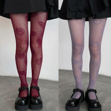 (Purple, One size) Women Dark Gothic Lolita Sexy Colorful Fishnet Pantyhose Vintage Love Heart Jacquard Tattoo Mesh Tights Harajuku Hollow Out Sheer Stockings Hosiery