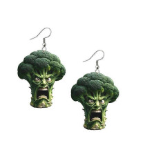 (As show, One size) Cute and Fun Lightweight Acrylic Vivid Broccoli Vegetable Dangle Earrings