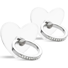 (As show, One size) Transparent Diamond Inlaid Phone Ring Holder 2 Pack, 360 Degree Rotation and 180 Degree Adjustable, Heart Shape