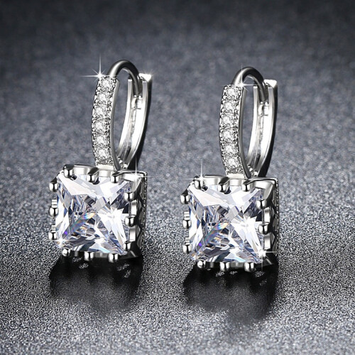 Silver Color Square Ethnic Crystal Dangle Earrings For Women 2