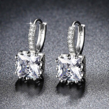 Silver Color Square Ethnic Crystal Dangle Earrings For Women