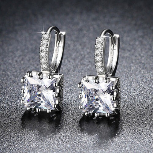 Silver Color Square Ethnic Crystal Dangle Earrings For Women