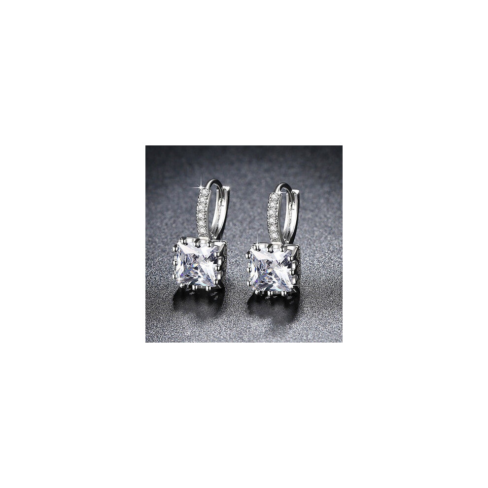 Silver Color Square Ethnic Crystal Dangle Earrings For Women