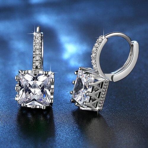 Silver Color Square Ethnic Crystal Dangle Earrings For Women 1