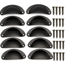 (As show, One size) Pack of 10 Vintage Drawer Pulls, Traditional Half Moon Furniture Handles, Shell Handles for Cupboard, Wardrobe, Dresser, Black, Screws and Screwdriver