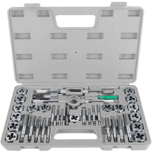 (As show, One size) 40 Pcs Tap and Die Set M3-M12 Steel Die Set with 17 x Taps 17 x Dies