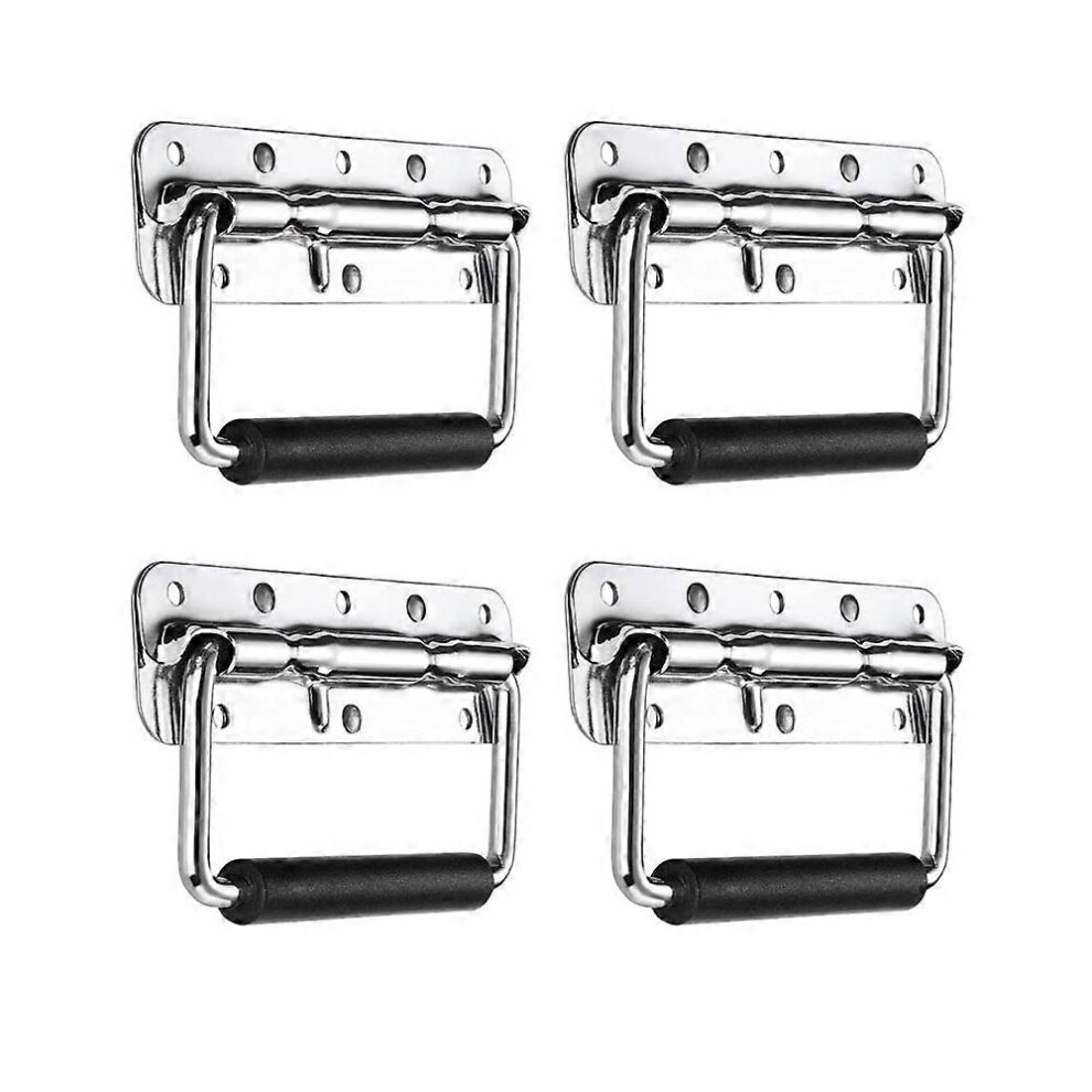 (As Show, One Size) Folding Crate Handles, 2 Pieces Stainless Steel Pull Handle Spring Loaded Folding Handle With Rubber Grip For Toolbox Replacement 4704245215248