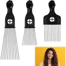 (As show, One size) 3 Pieces Metal Afro Comb Different Lengths Afro Pick Comb Hairdressing Comb Afro Hair Brush for Men Women Detangling