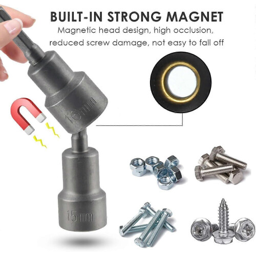 (As show, One size) Magnetic Hex Socket 14Pcs Impact Driver Socket 6-19mm, Magnetic Hex Socket Wrench Socket Set Magnetic 1/4 Hex Socket Socket Adapter Tool 2