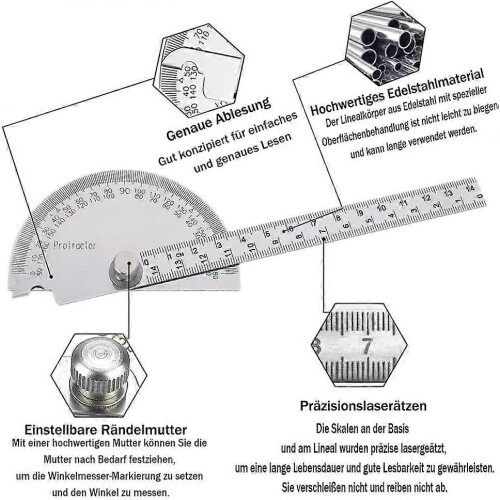 (As show, One size) 180 Degree Protractor, Adjustable Angle Ruler for Drawing and Measuring, 145mm Measuring Device Ruler 2
