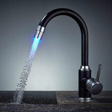 (As show, One size) Black LED Spray Paint Single Hole Mixer Tap Kitchen Sink Wash Basin Hot and Cold Water Faucet Can Be Rotated 8001-A6 Black