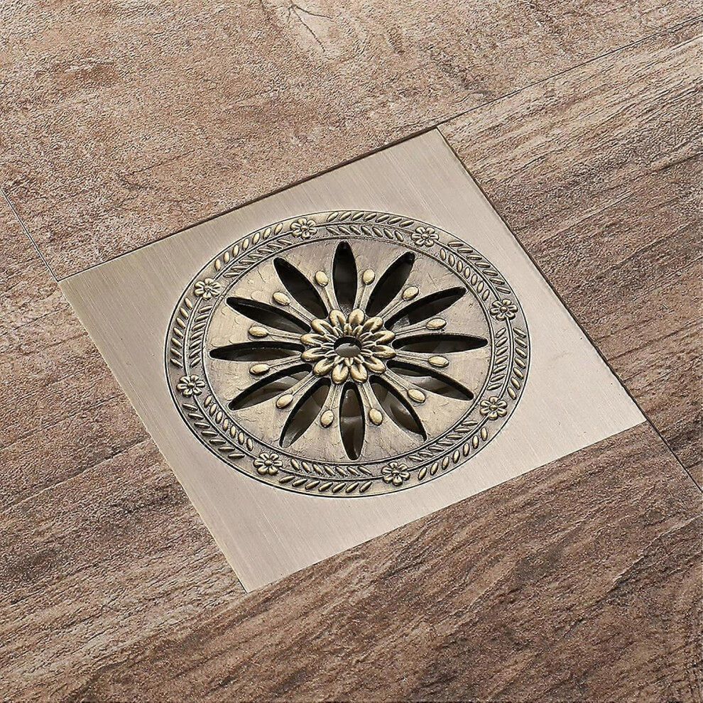 (As Show, One Size) Brass Shower Drain, Square Floor Siphon Anti-Odor Shower Grate For Bathroom Large Caliber 10 X 10 Cm, Bathroom Accessories 4704245260514